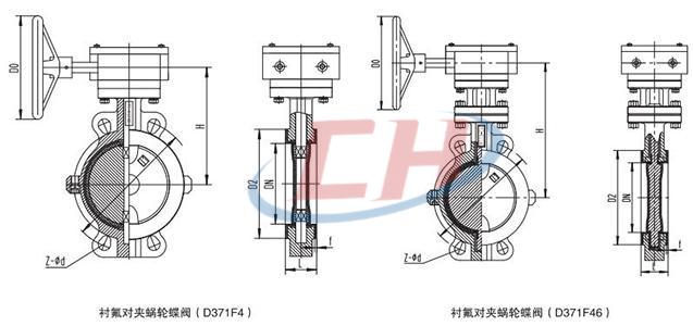 防爆電動襯氟對夾蝶閥結構圖