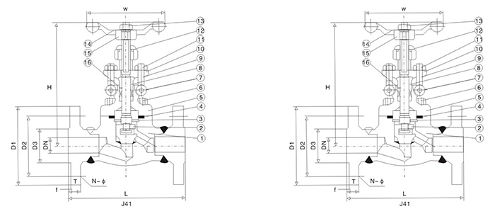 鍛鋼法蘭截止閥結(jié)構(gòu)圖