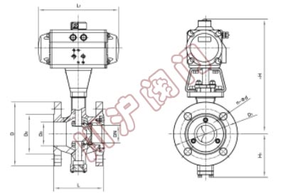 氣動V型調節球閥結構圖