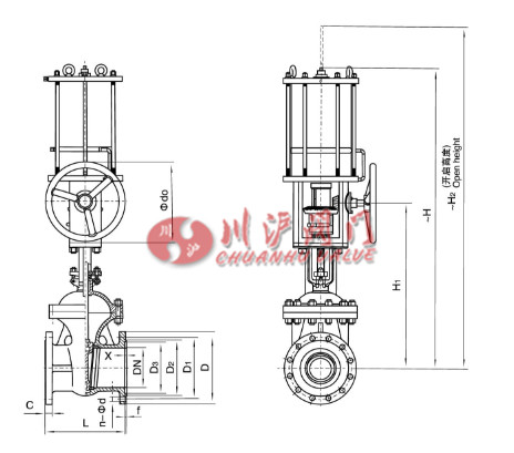 氣動法蘭閘閥結構圖