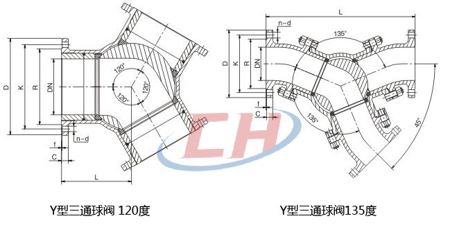 120度三通Y型球閥結構圖